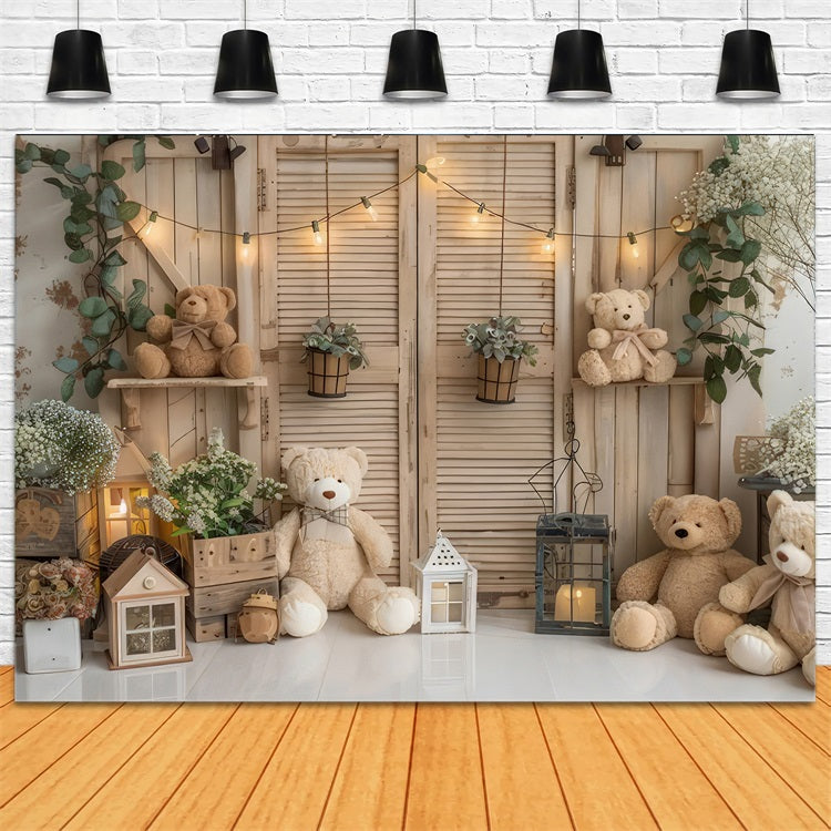 Cozy Boho Teddy Bears Rustic Room Backdrop UK BRP10-89