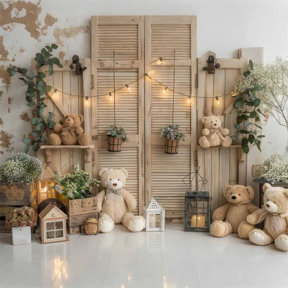 Cozy Boho Teddy Bears Rustic Room Backdrop UK BRP10-89