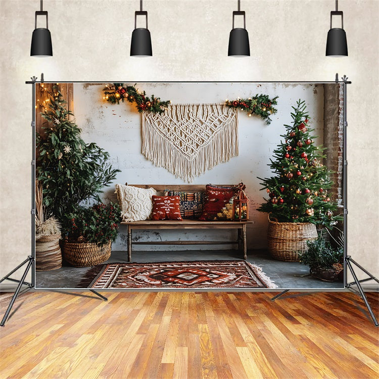 Bohemian Cozy Christmas Living Room Backdrop UK BRP10-93