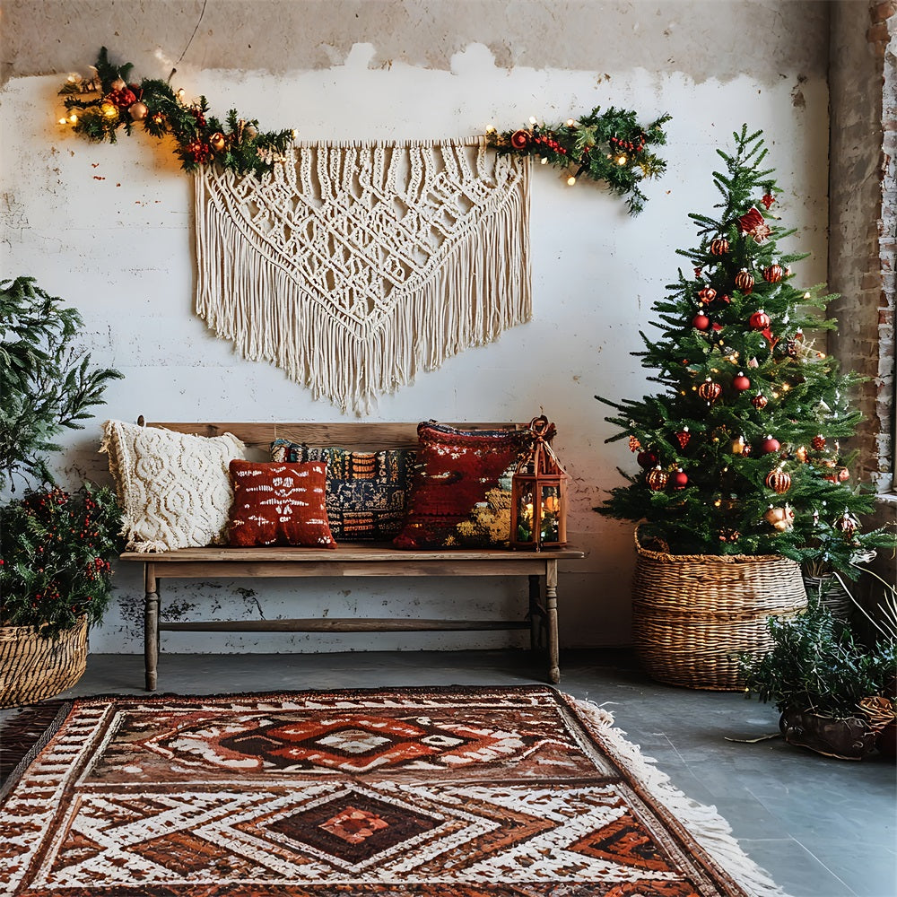 Bohemian Cozy Christmas Living Room Backdrop UK BRP10-93