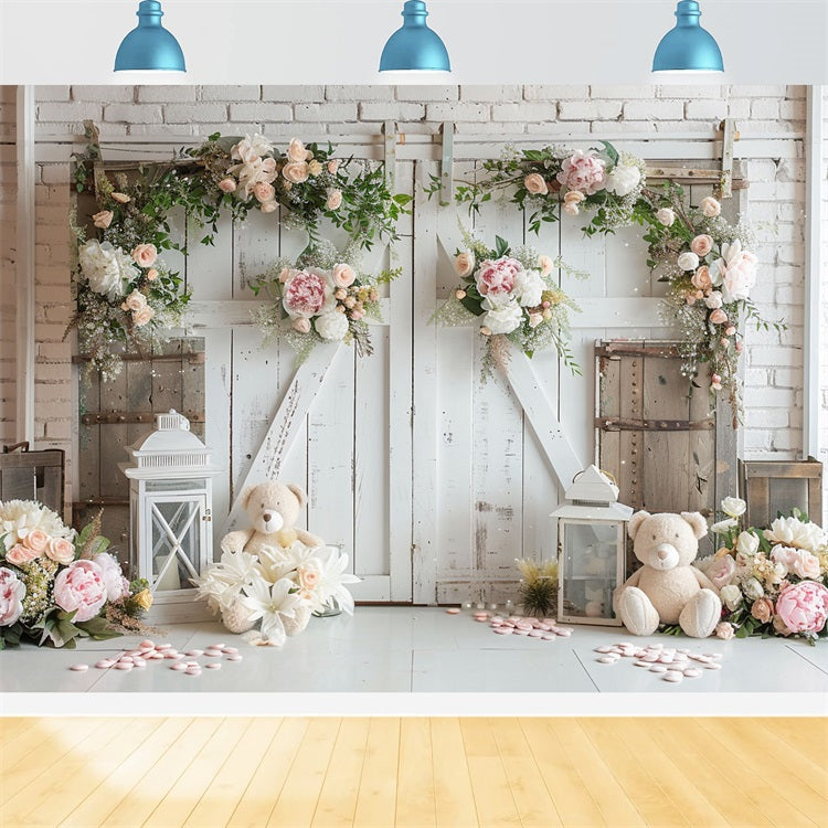 Romantic White Flower Wedding Boho Backdrop UK BRP10-95