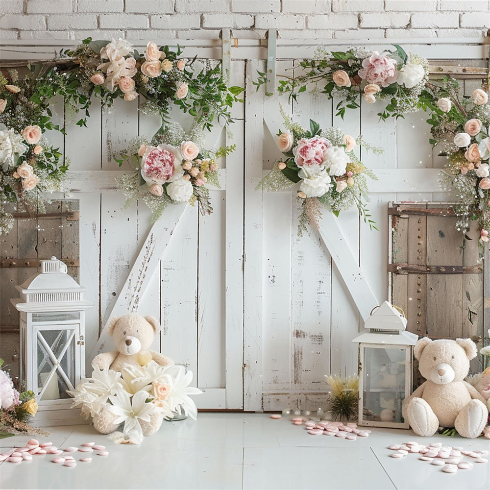 Romantic White Flower Wedding Boho Backdrop UK BRP10-95