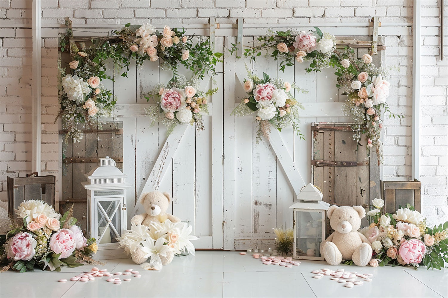 Romantic White Flower Wedding Boho Backdrop UK BRP10-95