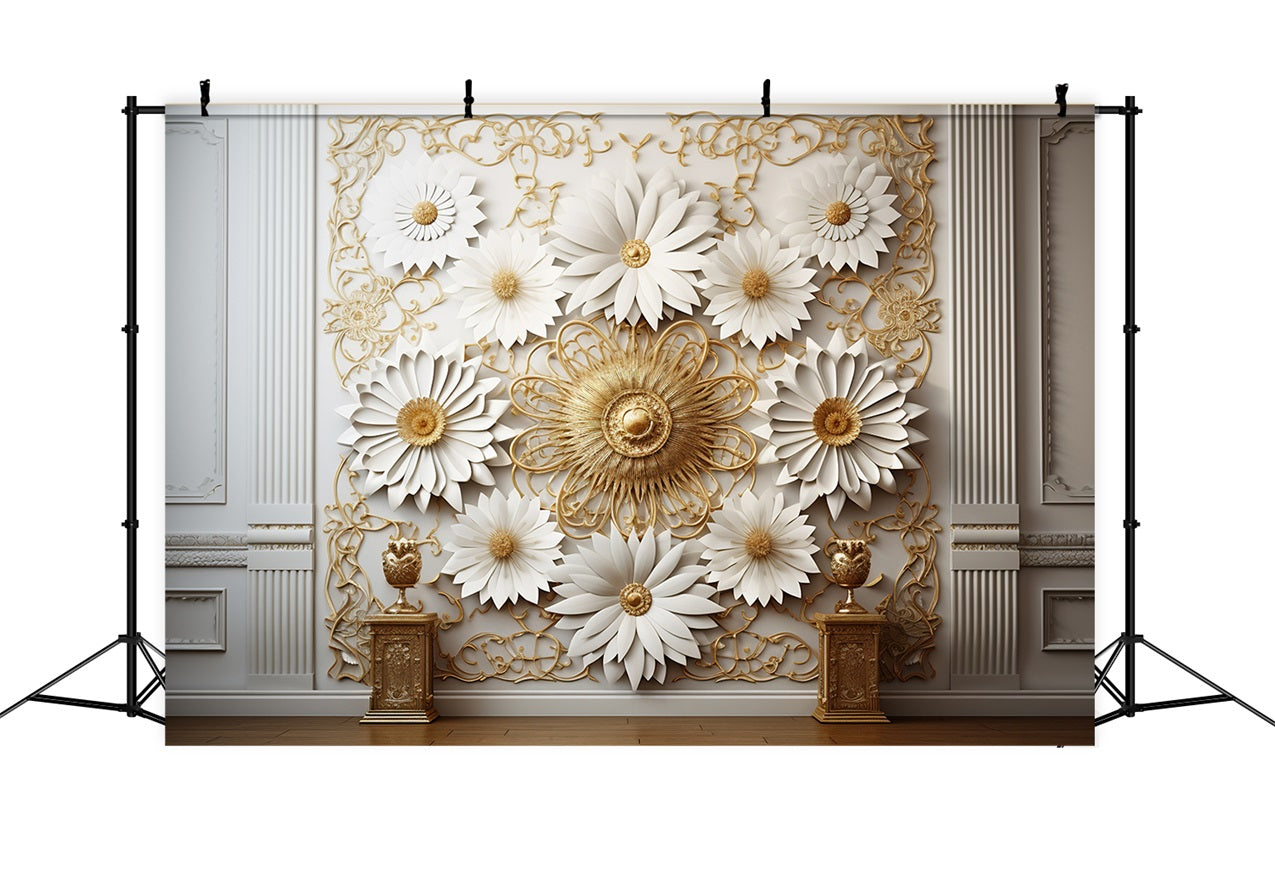 Boho Luxury White Gold Flower Wall Backdrop UK BRP10-98