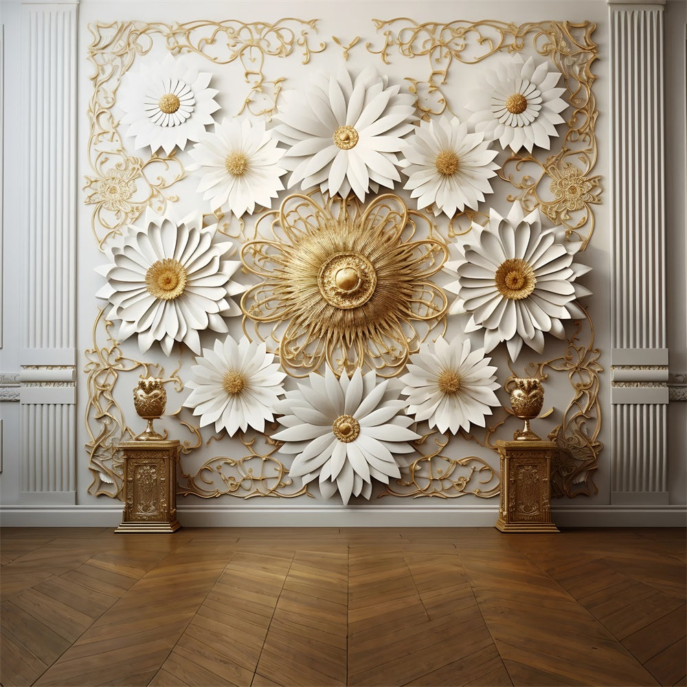 Boho Luxury White Gold Flower Wall Backdrop UK BRP10-98