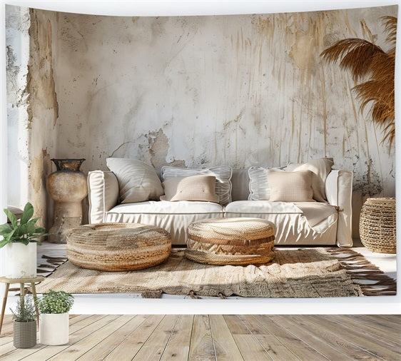 Boho Cozy Beige Living Room Backdrop UK BRP10-99