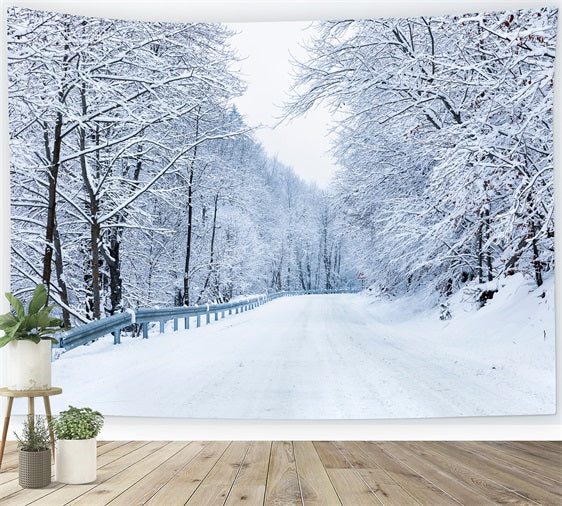 Winter Photo Backdrop Road Leading Frosty Forest Backdrop UK BRP11-10