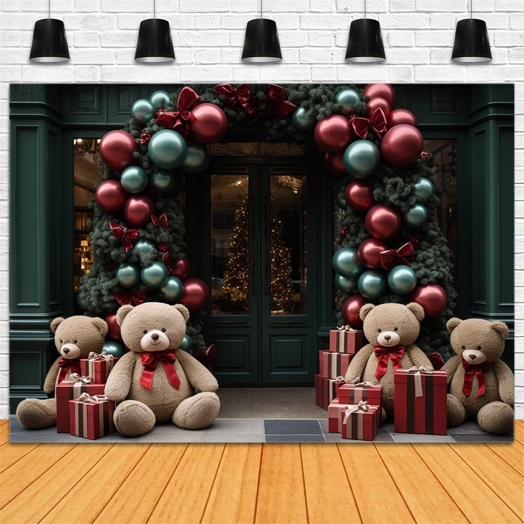 Christmas Backdrop Background Santa's Workshop Bears Presents Backdrop UK BRP11-103