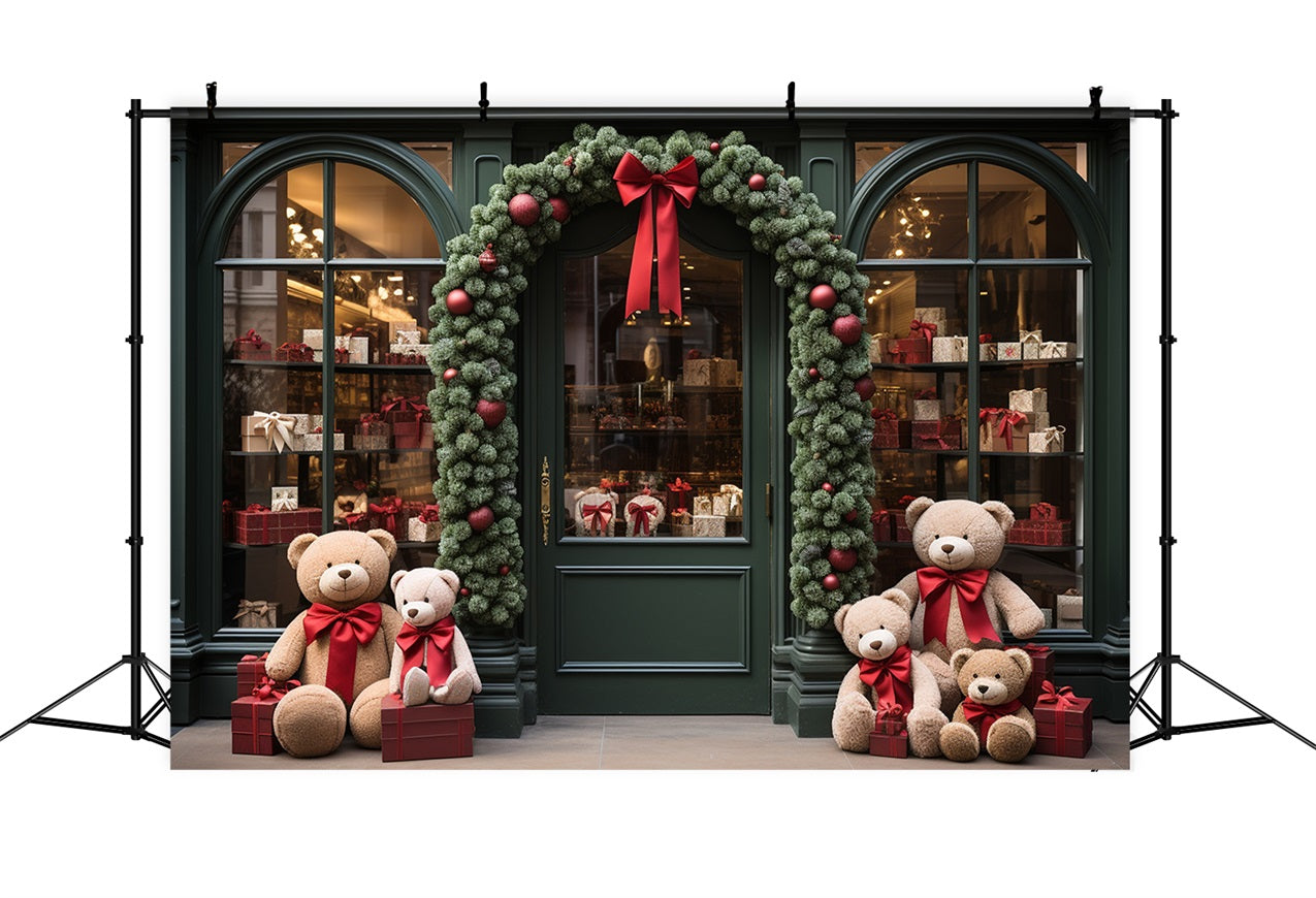 Christmas Photoshoot Backdrop Santa's Workshop Entrance Gifts Teddy Backdrop UK BRP11-104