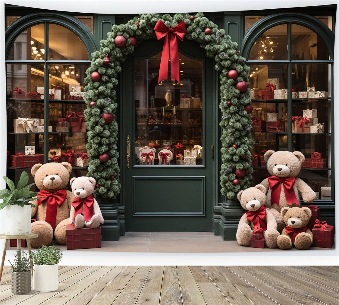 Christmas Photoshoot Backdrop Santa's Workshop Entrance Gifts Teddy Backdrop UK BRP11-104