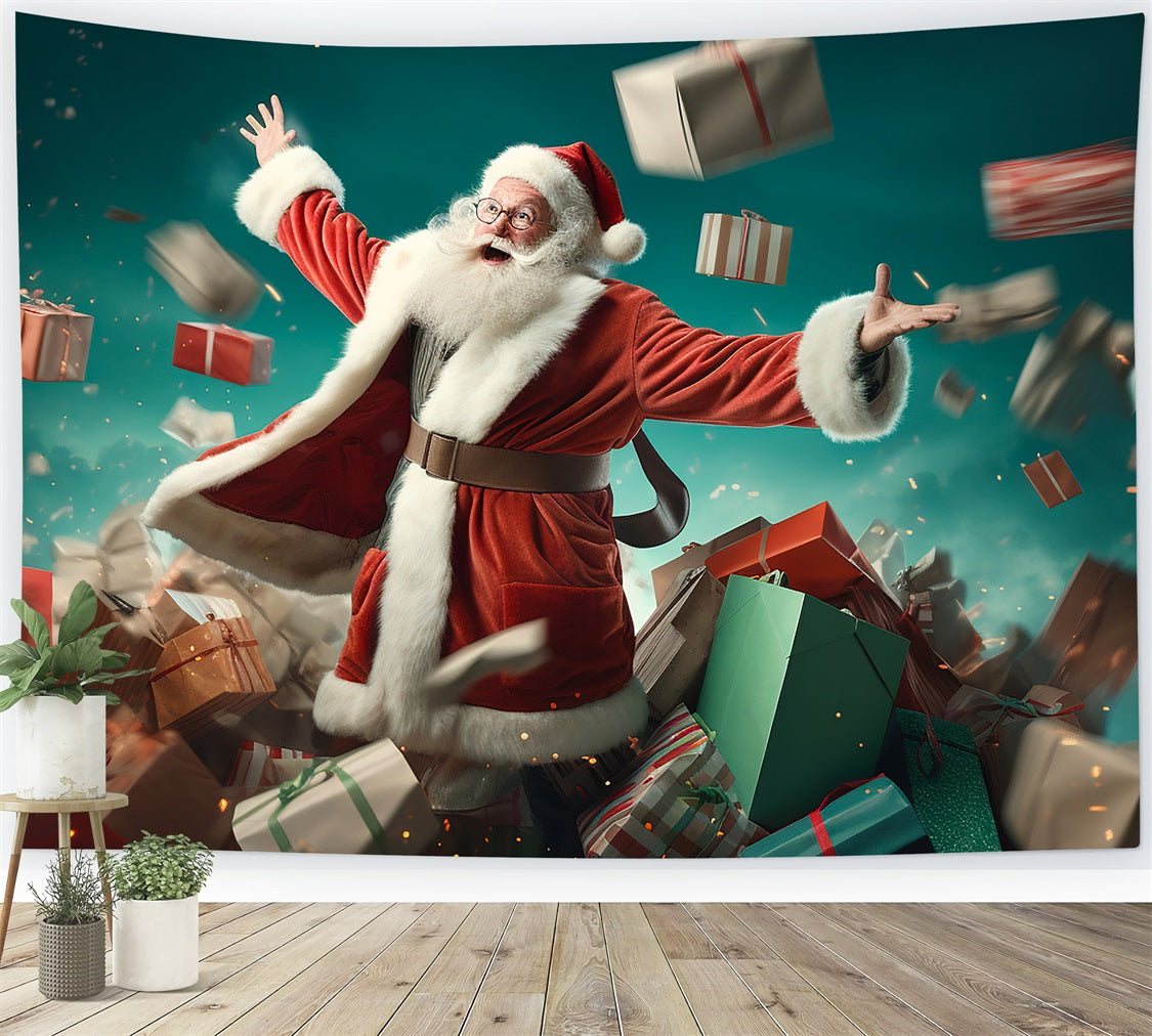 Christmas Photo Backdrop Santa Throwing Presents Backdrop UK BRP11-106