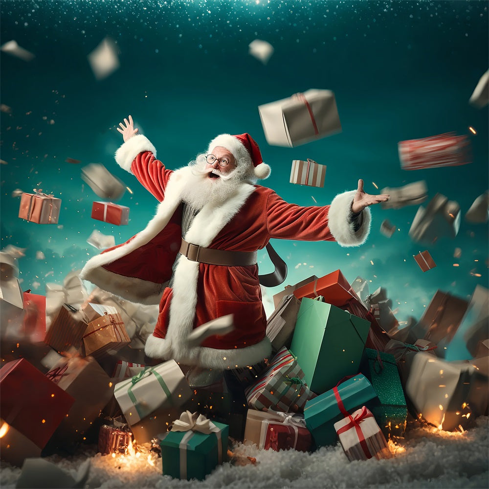 Christmas Photo Backdrop Santa Throwing Presents Backdrop UK BRP11-106