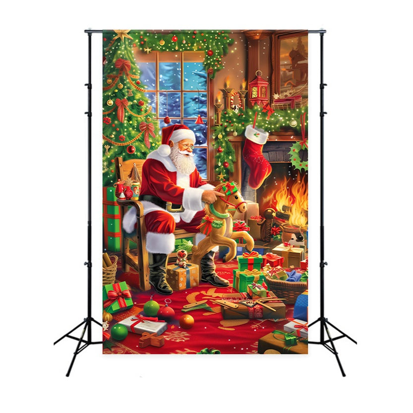 Christmas Tree Backdrop Festive Fireplace Santa Backdrop UK BRP11-108