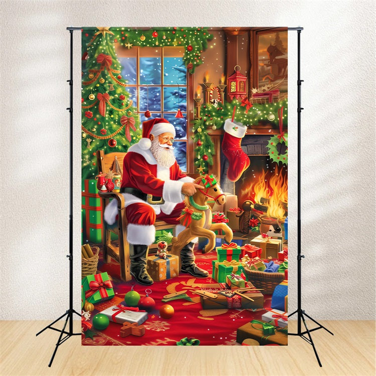 Christmas Tree Backdrop Festive Fireplace Santa Backdrop UK BRP11-108