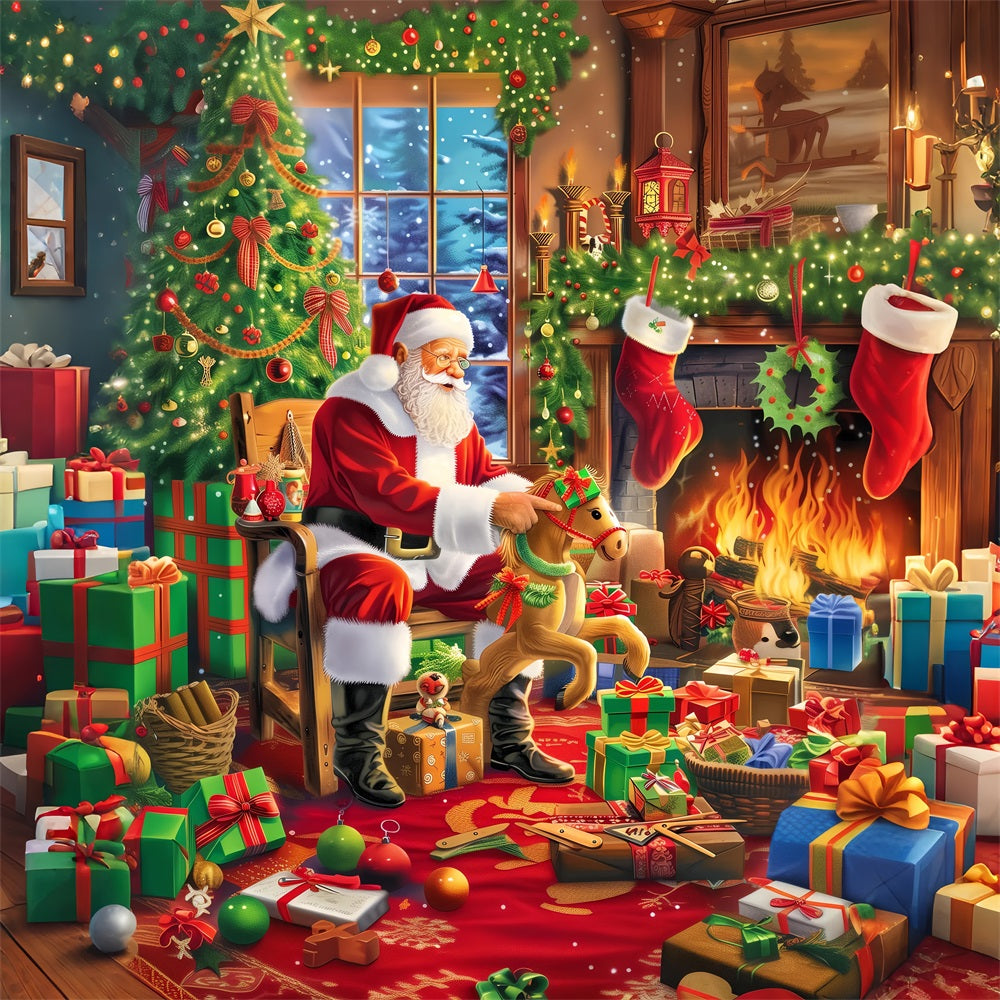 Christmas Tree Backdrop Festive Fireplace Santa Backdrop UK BRP11-108