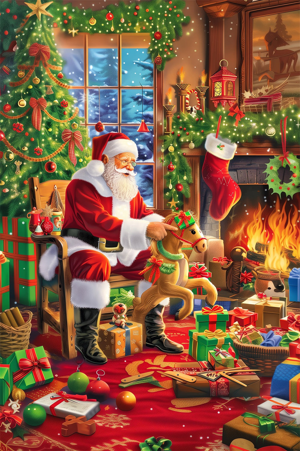 Christmas Tree Backdrop Festive Fireplace Santa Backdrop UK BRP11-108