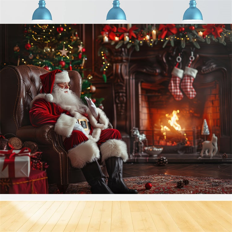 Backdrop Christmas Santa Claus Cozy Fireplace Backdrop UK BRP11-110