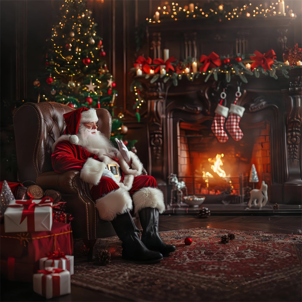 Backdrop Christmas Santa Claus Cozy Fireplace Backdrop UK BRP11-110