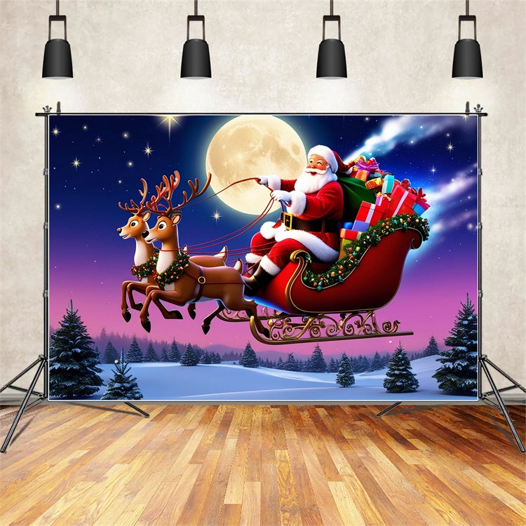 Christmas Picture Backdrop Santa's Moonlit Sleigh Ride Backdrop UK BRP11-113