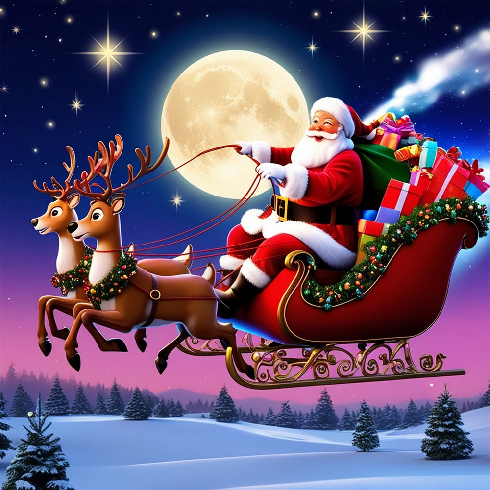 Christmas Picture Backdrop Santa's Moonlit Sleigh Ride Backdrop UK BRP11-113