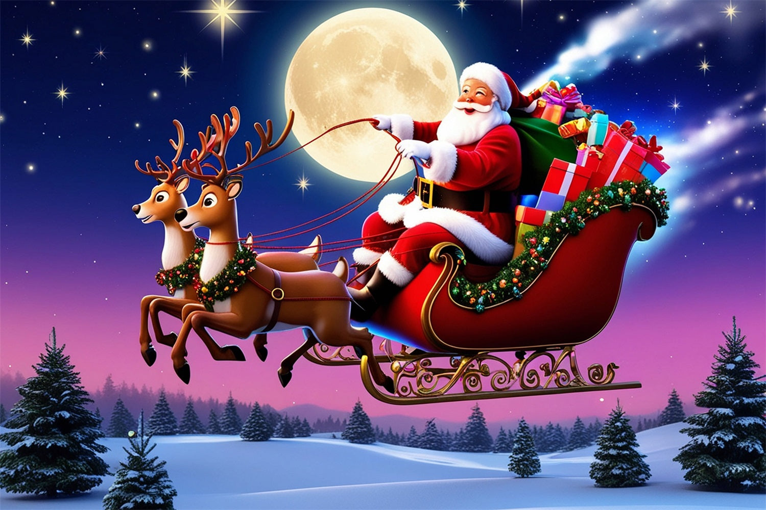 Christmas Picture Backdrop Santa's Moonlit Sleigh Ride Backdrop UK BRP11-113