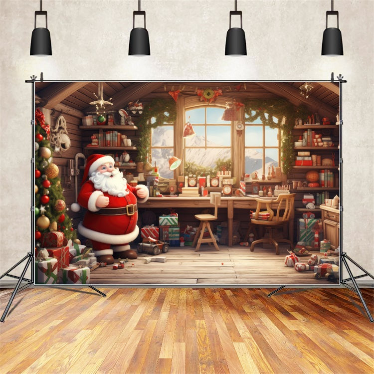 Christmas Window Backdrop Santa's Workshop Gifts Backdrop UK BRP11-117