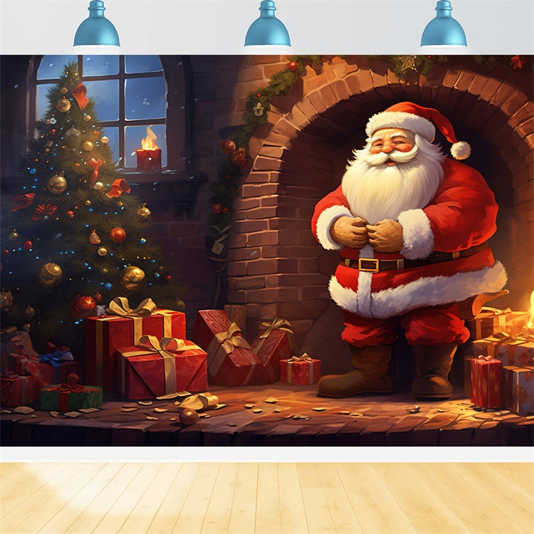 Backdrops Christmas Festive Fireplace Santa Backdrop UK BRP11-118