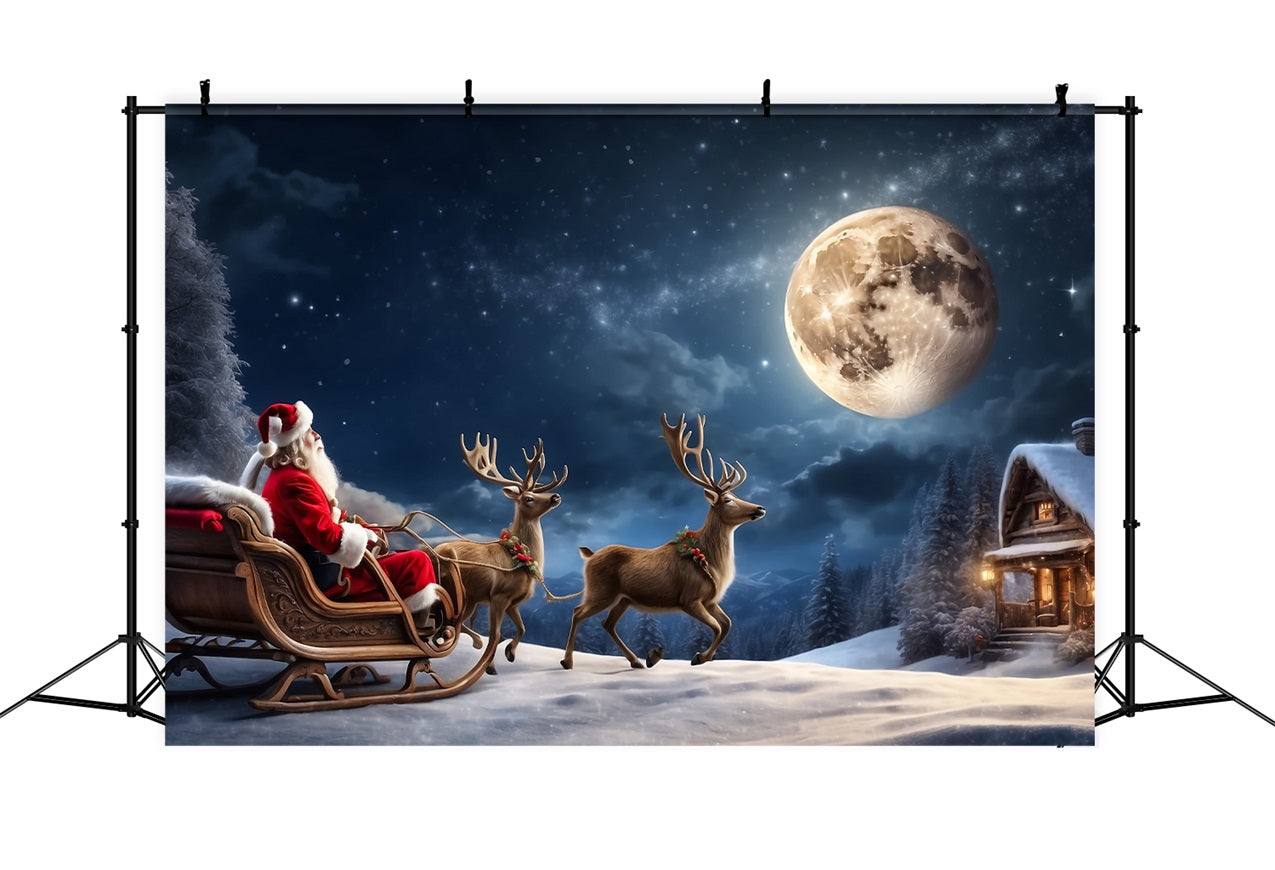 Fabric Christmas Backdrops Santa's Sleigh Moonlit Backdrop UK BRP11-119