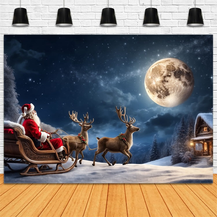 Fabric Christmas Backdrops Santa's Sleigh Moonlit Backdrop UK BRP11-119