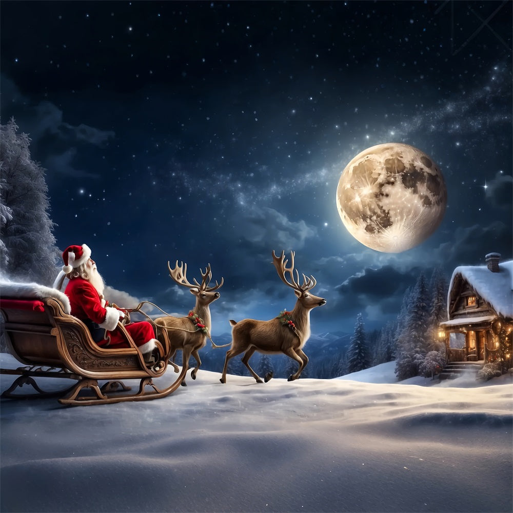 Fabric Christmas Backdrops Santa's Sleigh Moonlit Backdrop UK BRP11-119