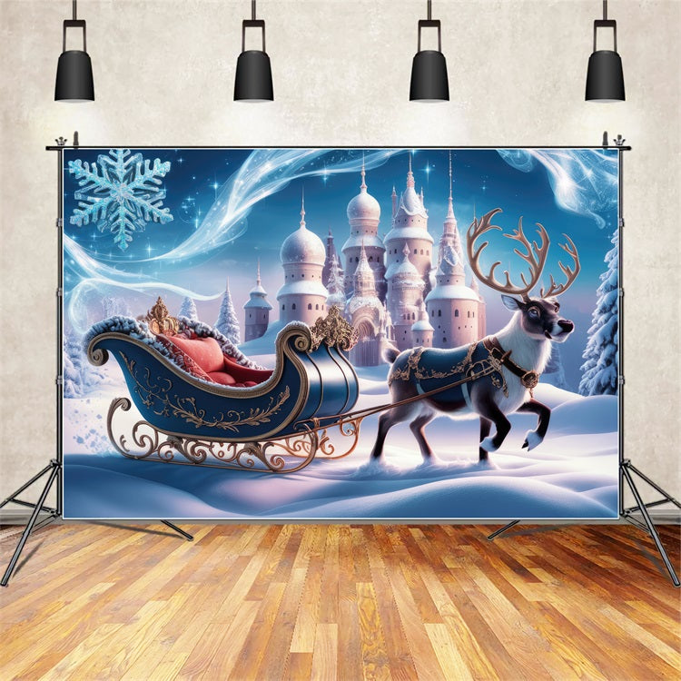 Christmas Picture Backdrops Wonderland Castle Sleigh Reindeer Backdrop UK BRP11-121