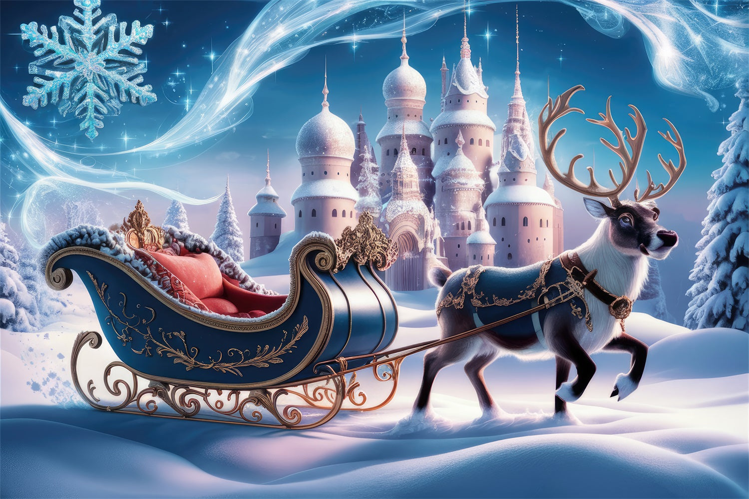 Christmas Picture Backdrops Wonderland Castle Sleigh Reindeer Backdrop UK BRP11-121