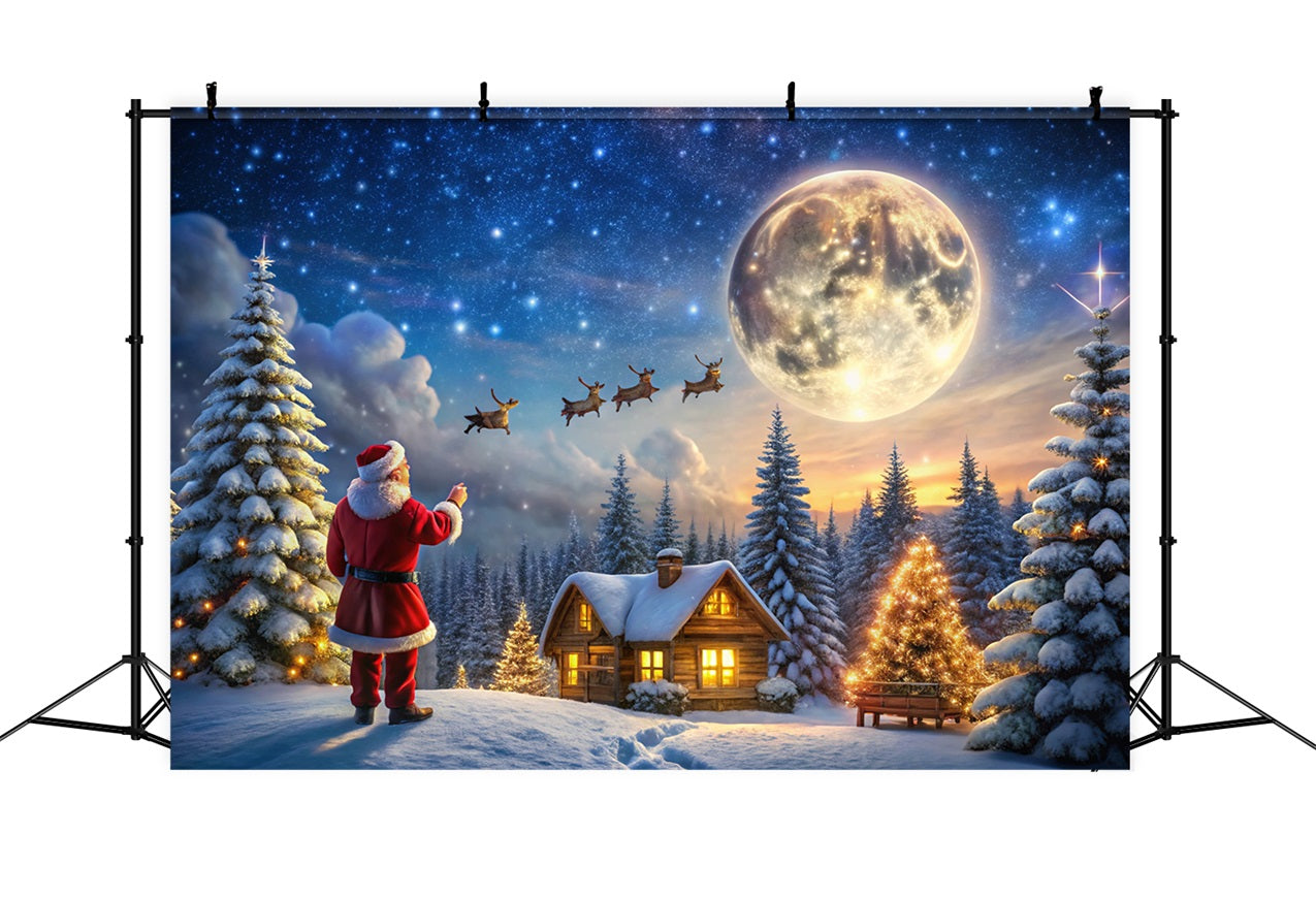 Christmas Fabric Backdrop Moonlit Cabin Santa Magic Backdrop UK BRP11-122