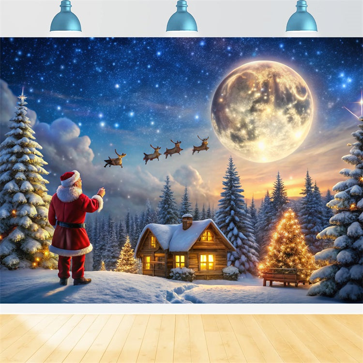 Christmas Fabric Backdrop Moonlit Cabin Santa Magic Backdrop UK BRP11-122