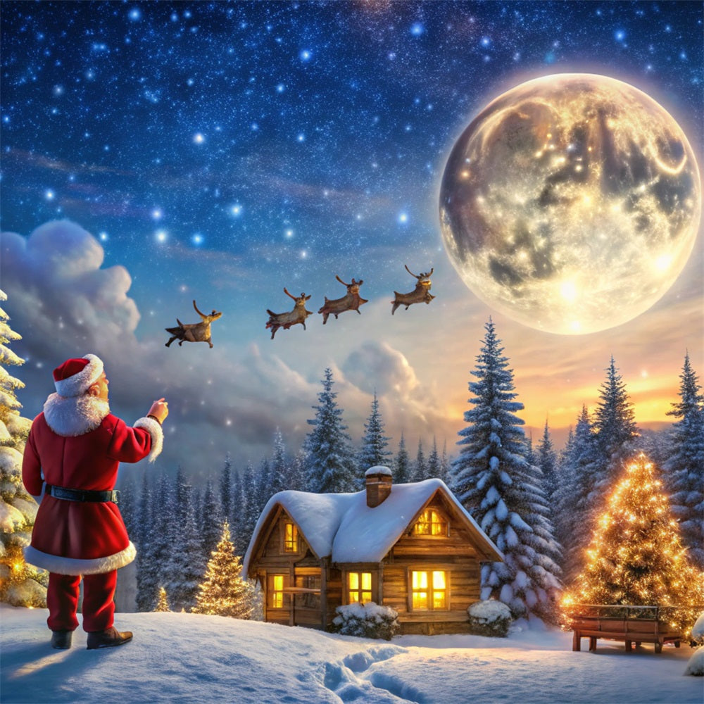 Christmas Fabric Backdrop Moonlit Cabin Santa Magic Backdrop UK BRP11-122