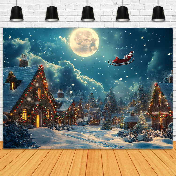 Christmas Village Backdrop Santa's Sleigh Flying Backdrop UK BRP11-123