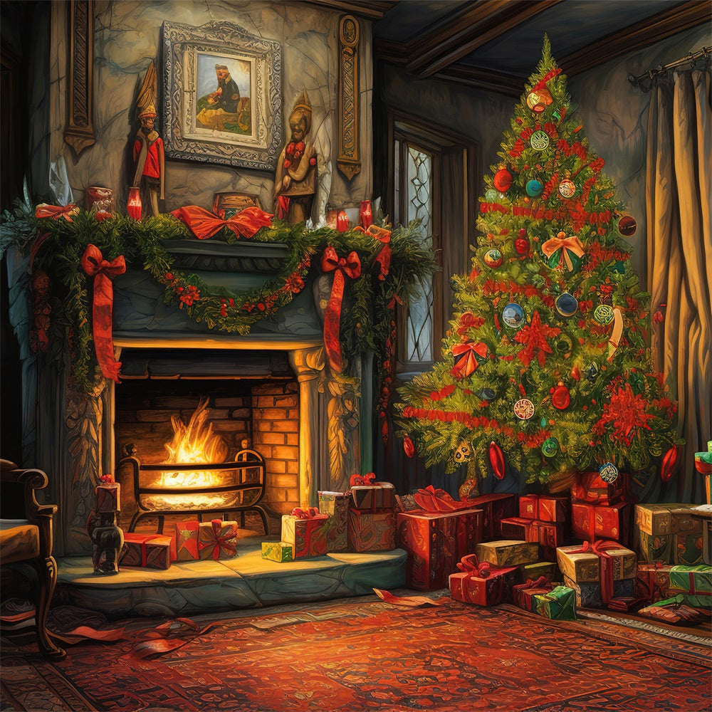 Fireplace Backdrop Christmas Tree Ambience Backdrop UK BRP11-125