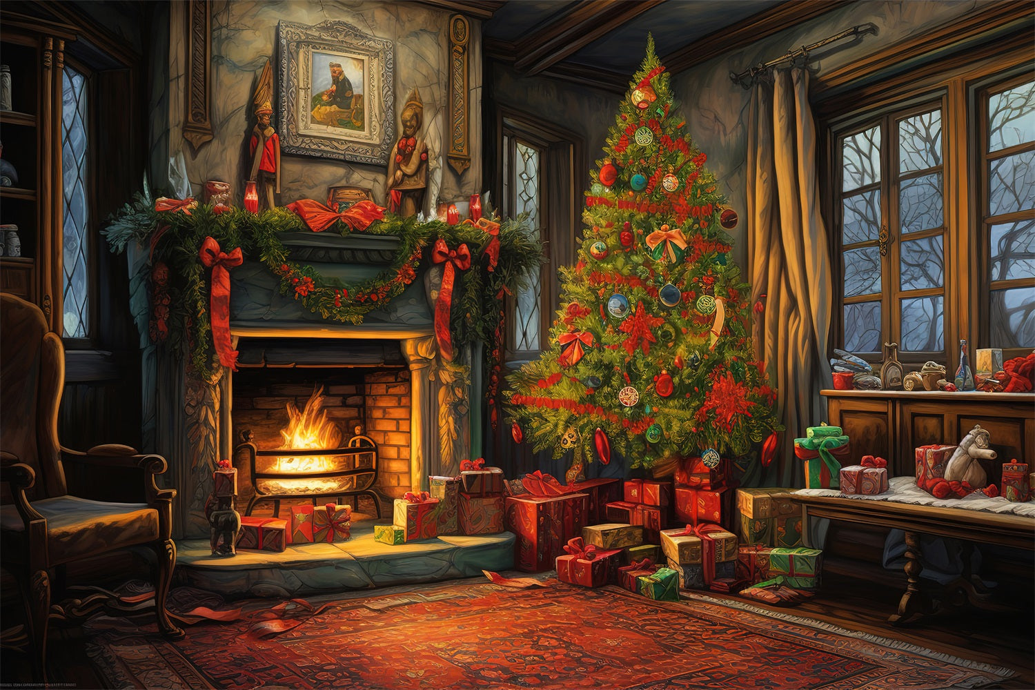 Fireplace Backdrop Christmas Tree Ambience Backdrop UK BRP11-125