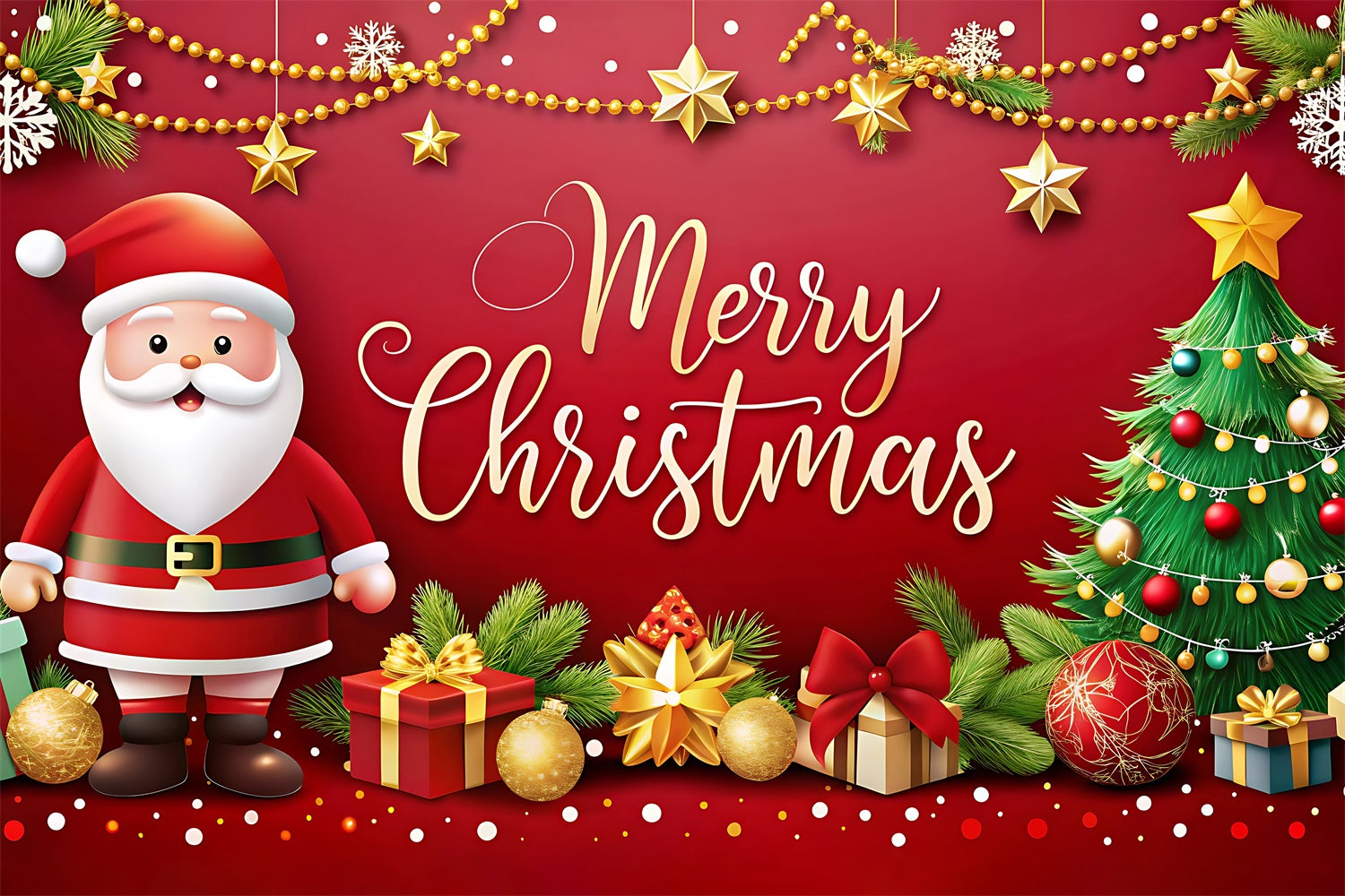 Merry Christmas Backdrop Santa Claus Greeting Backdrop UK BRP11-132