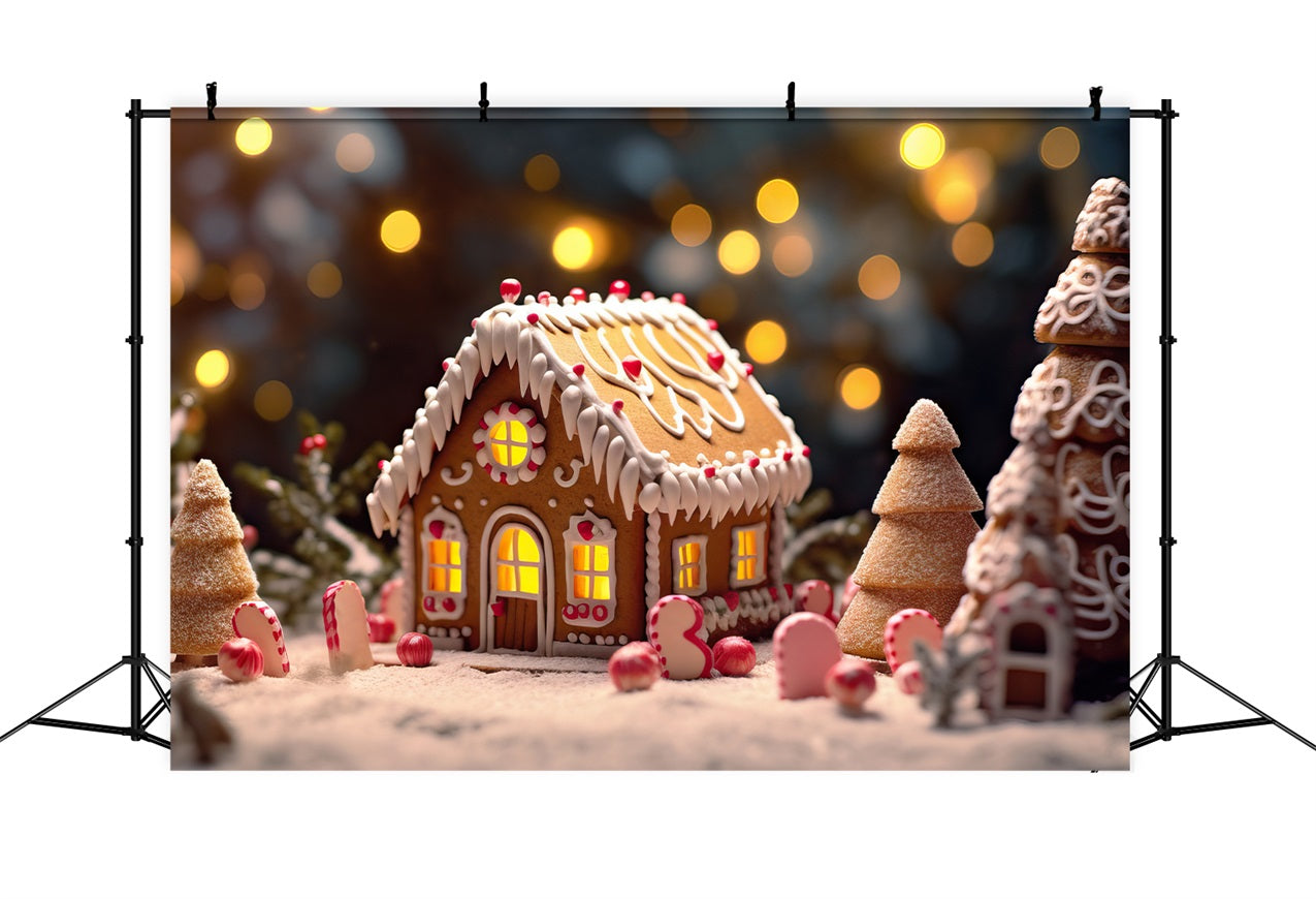 Christmas Theme Backdrop Gingerbread House Lights Backdrop UK BRP11-154