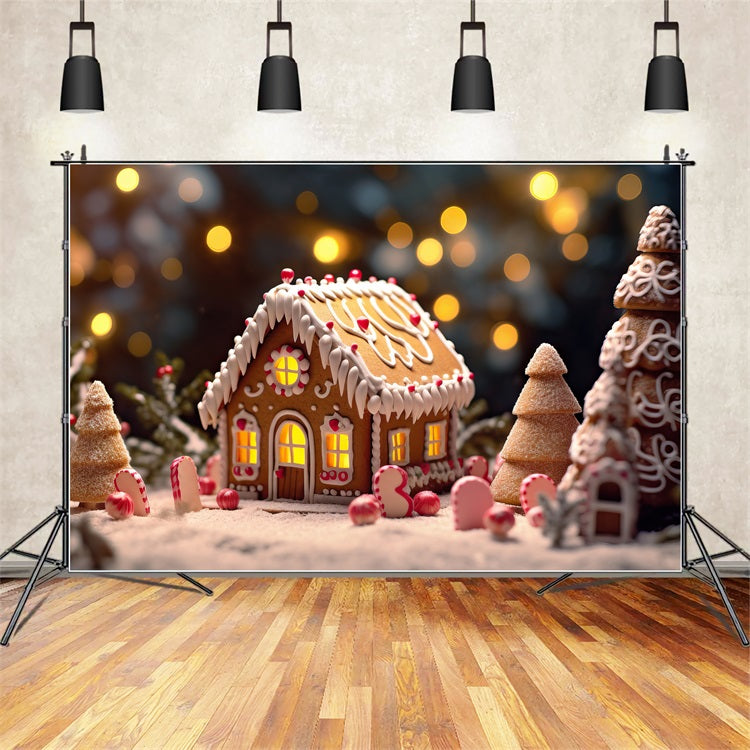 Christmas Theme Backdrop Gingerbread House Lights Backdrop UK BRP11-154