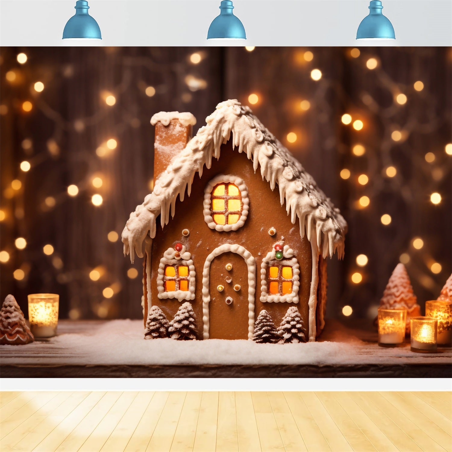 Christmas Backdrop Snowy Gingerbread House Backdrop UK BRP11-155