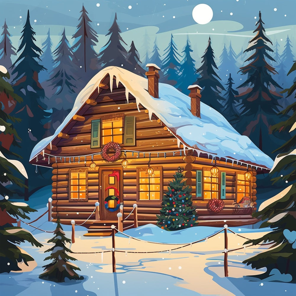 Christmas Photo Backdrop Cabin Snowy Forest Backdrop UK BRP11-156