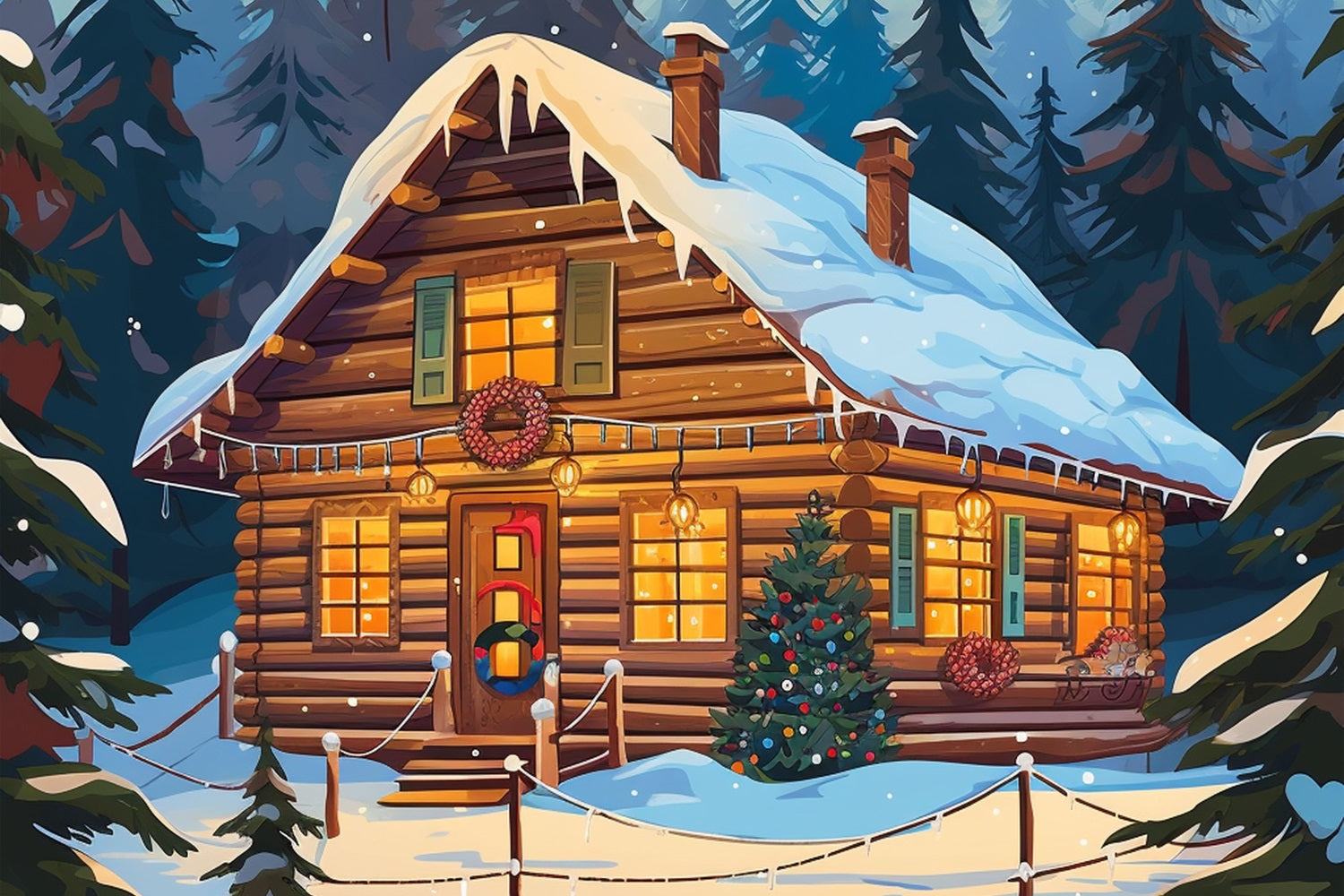 Christmas Photo Backdrop Cabin Snowy Forest Backdrop UK BRP11-156