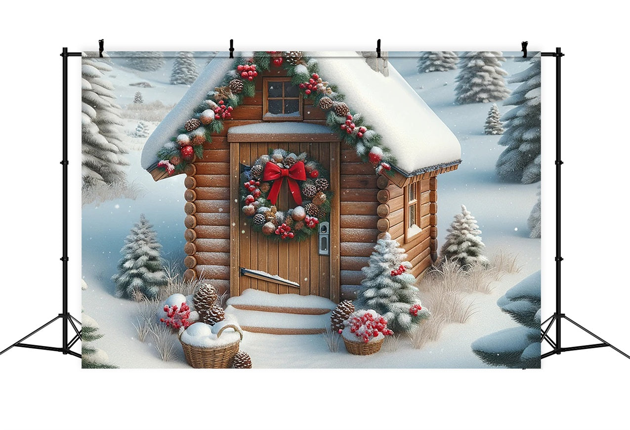 Backdrop Christmas Snow-Dusted Cabin Vibrant Wreath Backdrop UK BRP11-157