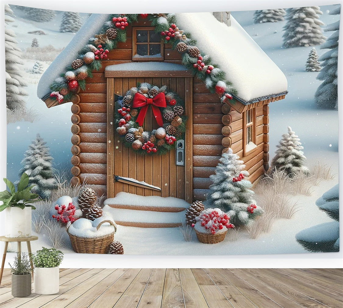 Backdrop Christmas Snow-Dusted Cabin Vibrant Wreath Backdrop UK BRP11-157