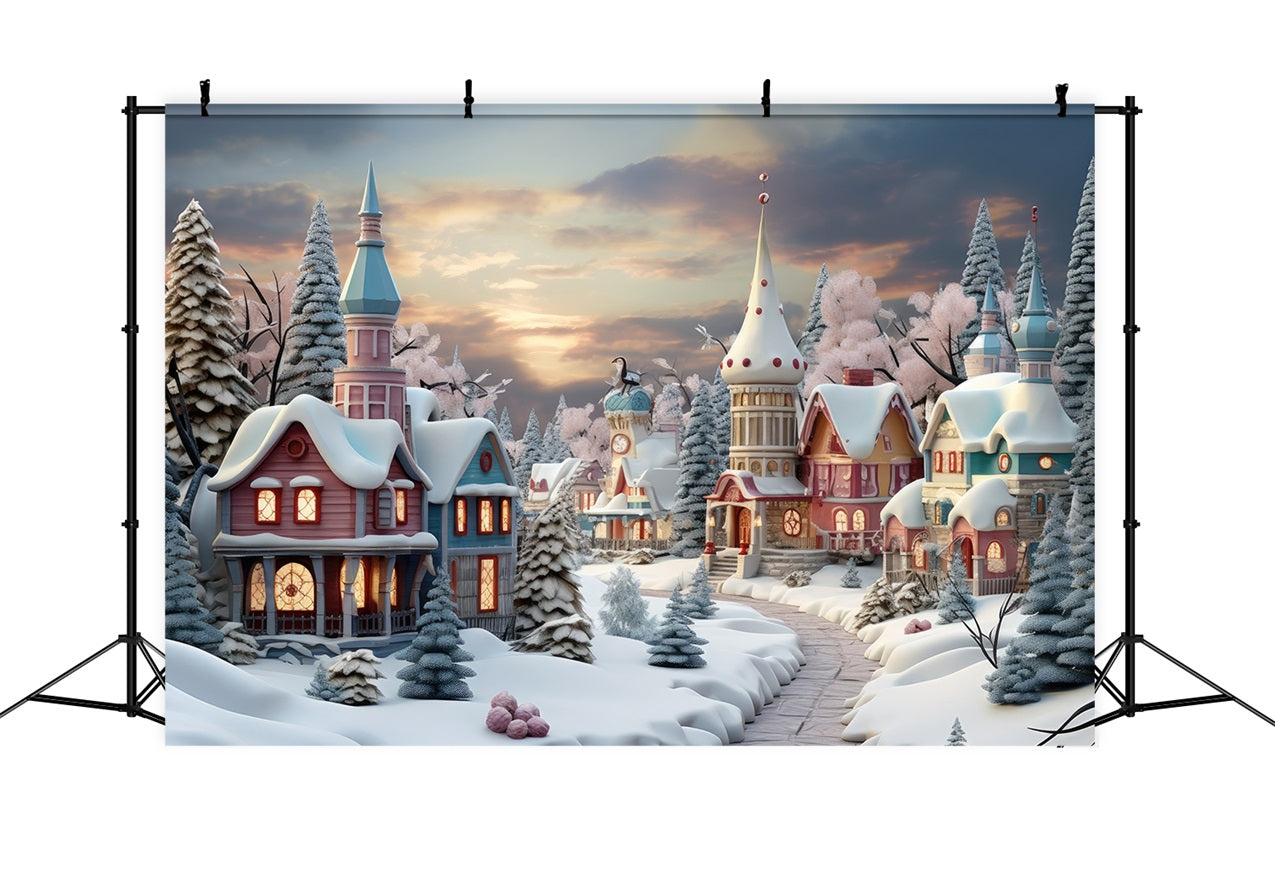 Christmas Village Backdrop Fairytale Snow Backdrop UK BRP11-158