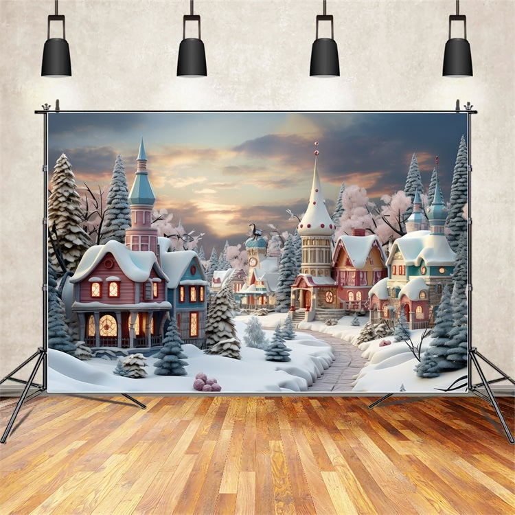 Christmas Village Backdrop Fairytale Snow Backdrop UK BRP11-158