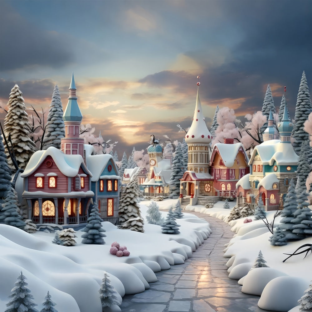 Christmas Village Backdrop Fairytale Snow Backdrop UK BRP11-158