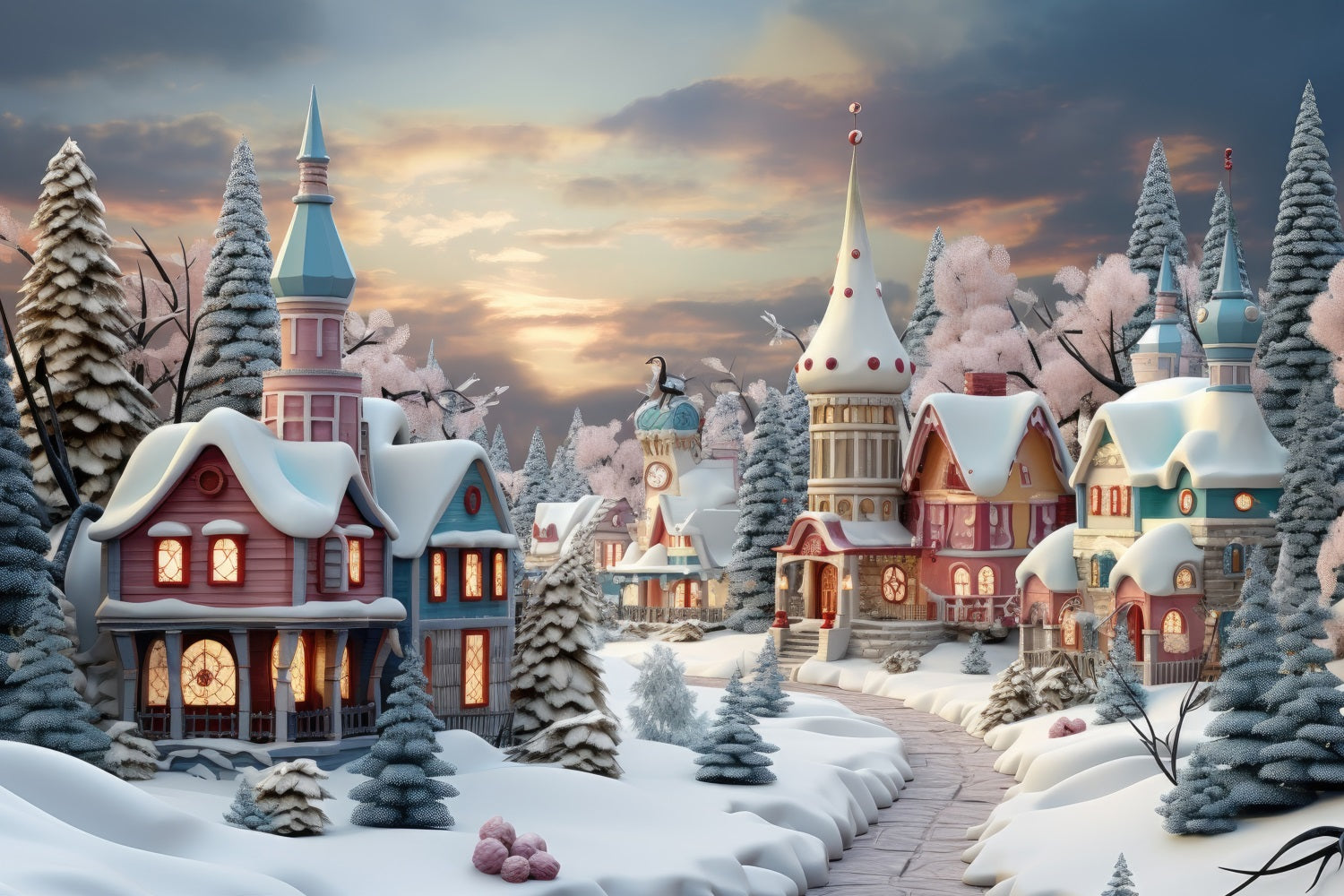 Christmas Village Backdrop Fairytale Snow Backdrop UK BRP11-158